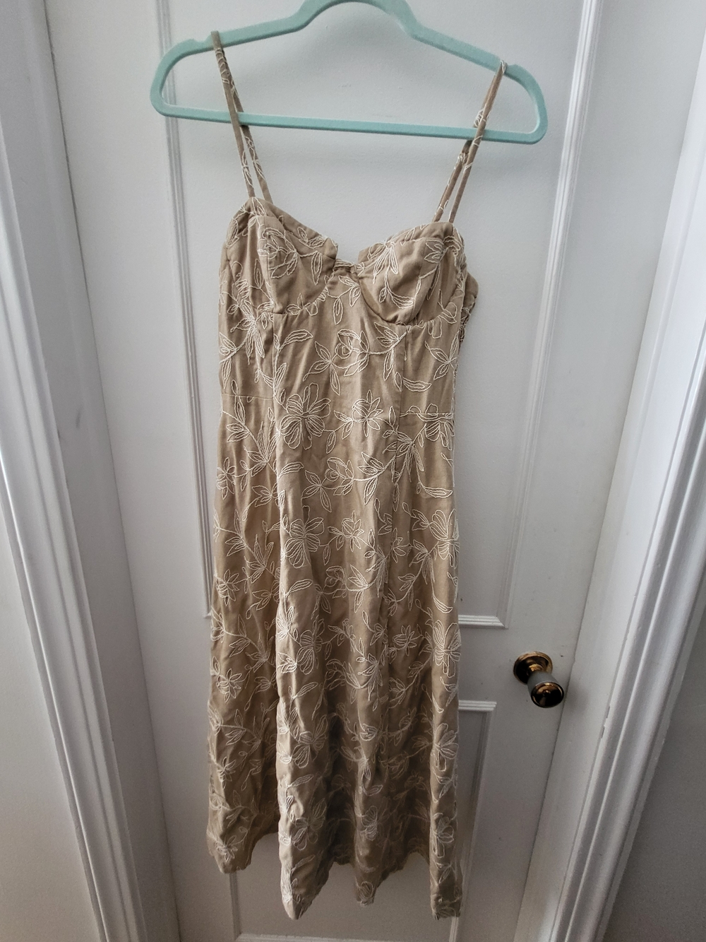 Zara Raised Embroidered Floral Midi Dress - Ecru/Beige - Size Medium